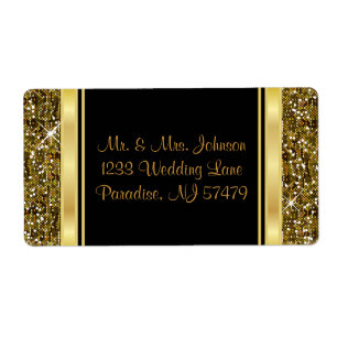 Gold Glitter Confetti and Black Elegance Label