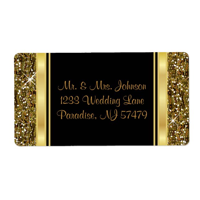 Gold Glitter Confetti and Black Elegance Label (Front)