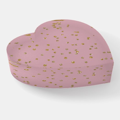 Gold Glitter Confetti and Blush Heart Paperweight