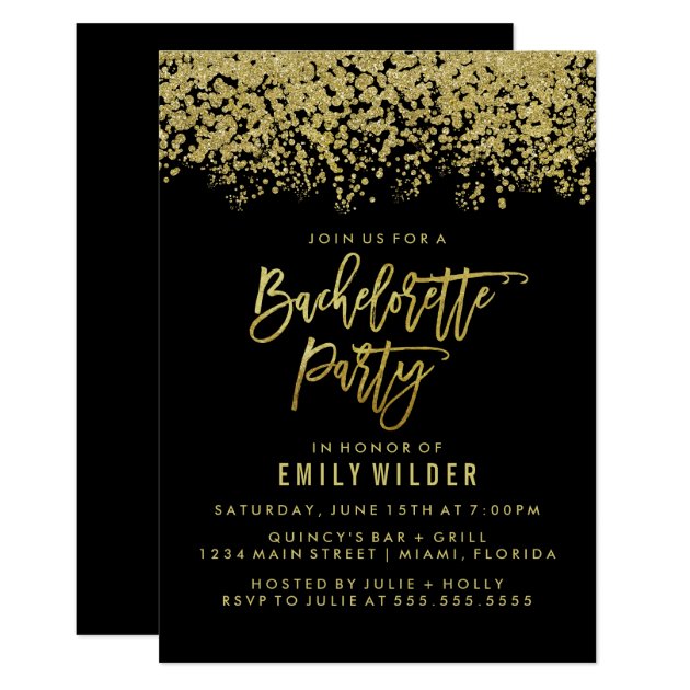 Gold Glitter Confetti Bachelorette Party Invitation
