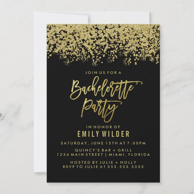Gold Glitter Confetti Bachelorette Party Invitation (Front)