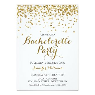 Gold Glitter Confetti Bachelorette Party Invite