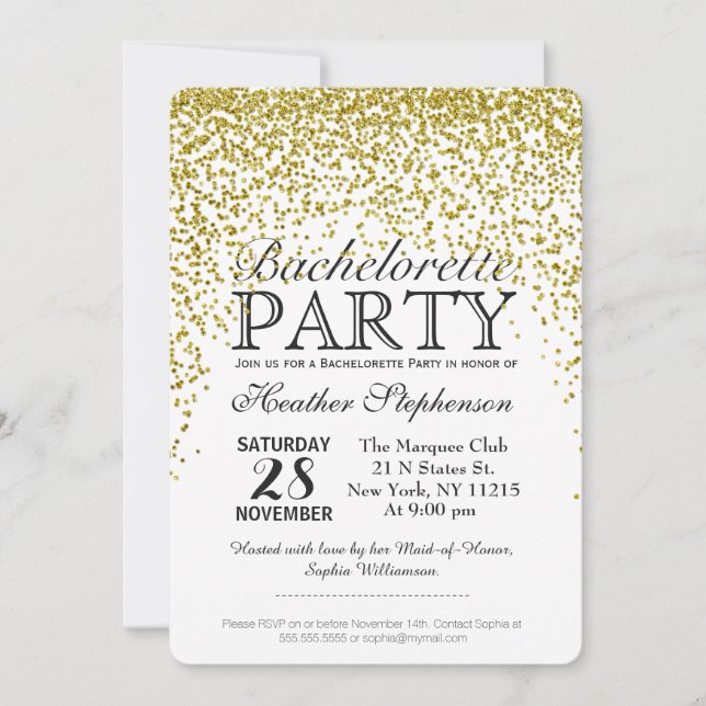 Gold Glitter Confetti Bachelorette Party Invites (Front)