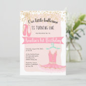 Gold glitter confetti ballerina tutu 1st birthday invitation (Standing Front)