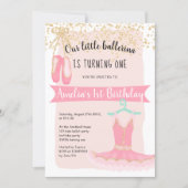 Gold glitter confetti ballerina tutu 1st birthday invitation (Front)