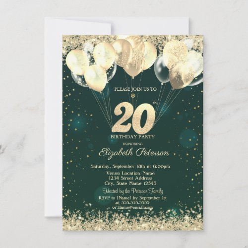 Gold Glitter Confetti Balloons Green 20th Birthday