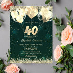 Gold Glitter Confetti Balloons Green 40th Birthday Invitation<br><div class="desc">A modern, chic and glamorous glitter confetti, and balloons on a green background. To change details, click «Details». To move the text or change the size, font, or color, click «Edit using Design Tool». View the collection link on this page to see all of the matching items in this beautiful...</div>