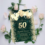 Gold Glitter Confetti Balloons Green 50th Birthday Invitation<br><div class="desc">A modern,  chic and glamorous glitter confetti,  and balloons on a green background.</div>