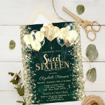 Gold Glitter Confetti Balloons Green Sweet 16 Invitation<br><div class="desc">A modern,  chic and glamorous glitter confetti,  and balloons on a green background.</div>