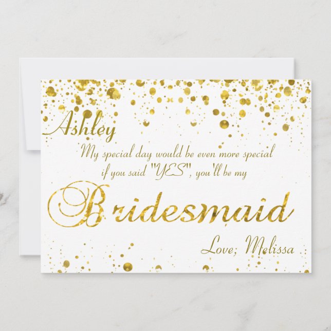 Gold Glitter Confetti | Be My Bridesmaid Invitation (Back)