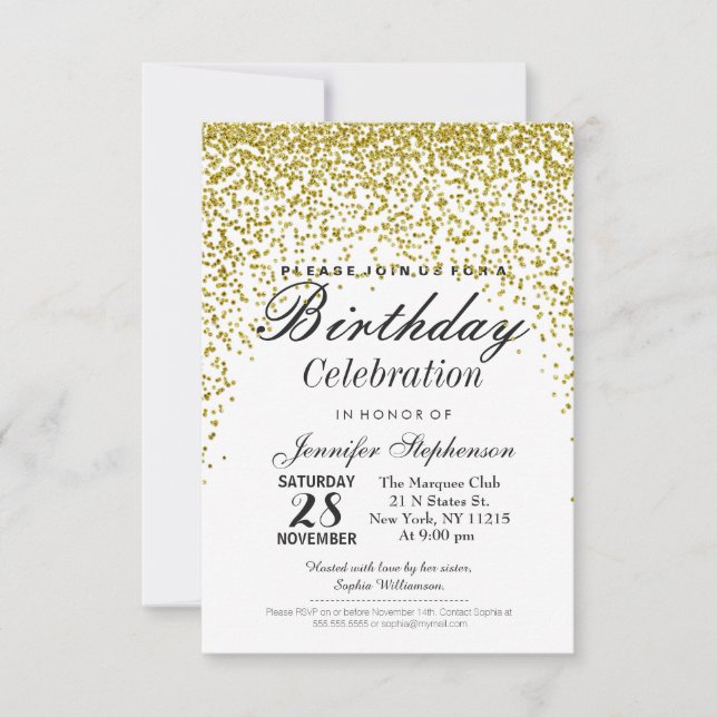 Gold Glitter Confetti Birthday Party Invitations (Front)