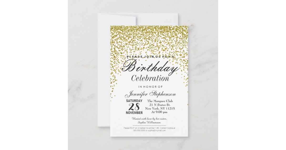 Gold Glitter Confetti Birthday Party Invitations | Zazzle