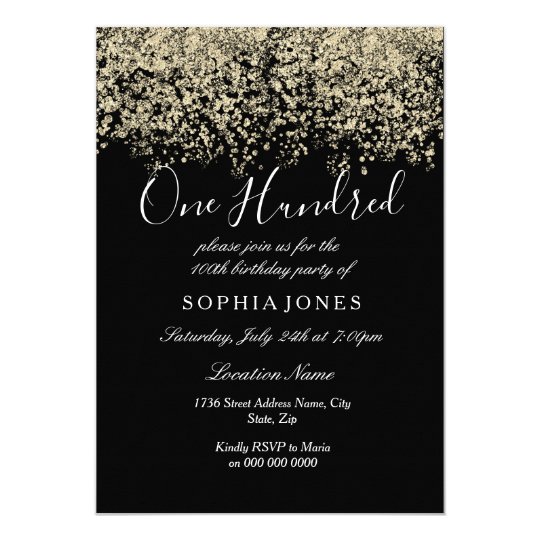 Gold Glitter Confetti Black 100th Birthday Party Invitation Zazzle Com