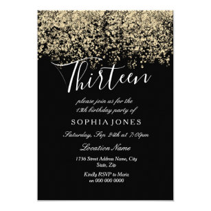 birthday 13th gold card invitation invitations confetti glitter zazzle