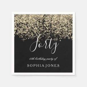 Gold Glitter Confetti Black 40th birthday party Napkins