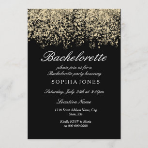 Gold Glitter Confetti Black Bachelorette Party Invitation