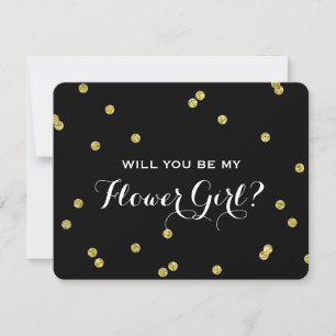 Gold Glitter Confetti Black   Flower Girl Invitation