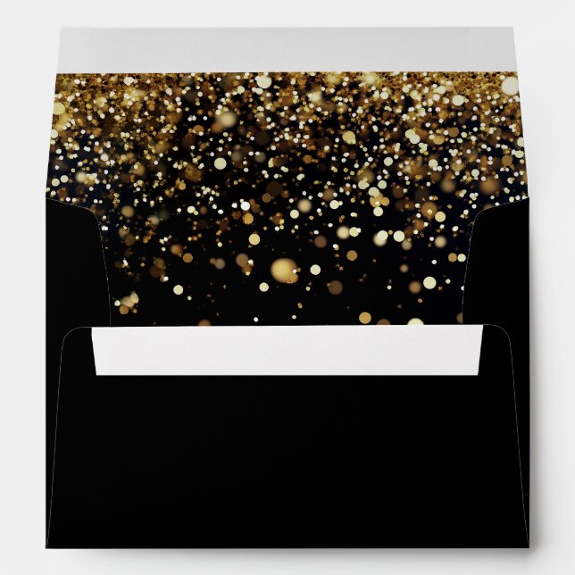 Gold Glitter Confetti Black Glam Modern Party Envelope (Back (Bottom))