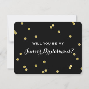 Gold Glitter Confetti Black Junior Bridesmaid Invitation