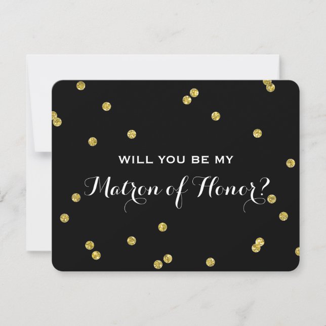 Gold Glitter Confetti Black | Matron of Honor Invitation (Front)