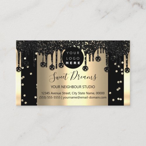 Gold Glitter Confetti Black VIP Drips Framed  Business Card