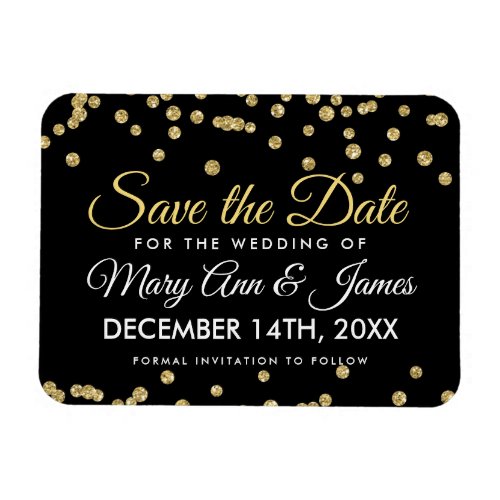 Gold Glitter Confetti Black Wedding Save The Date Magnet