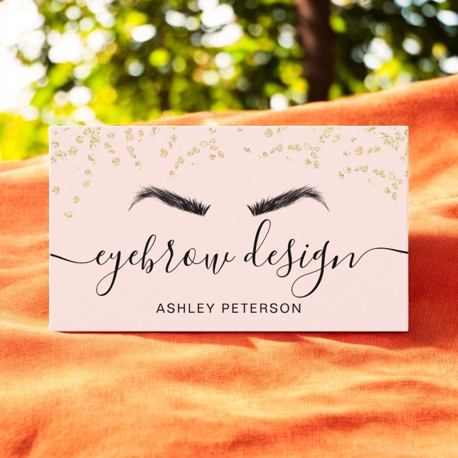 Gold glitter confetti blush pink eyebrow design business card (Gold glitter confetti blush pink eyebrow design business card)