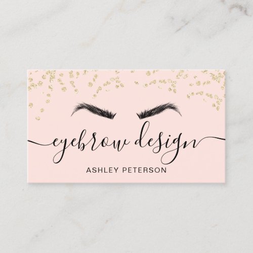Gold glitter confetti blush pink eyebrow design business card
