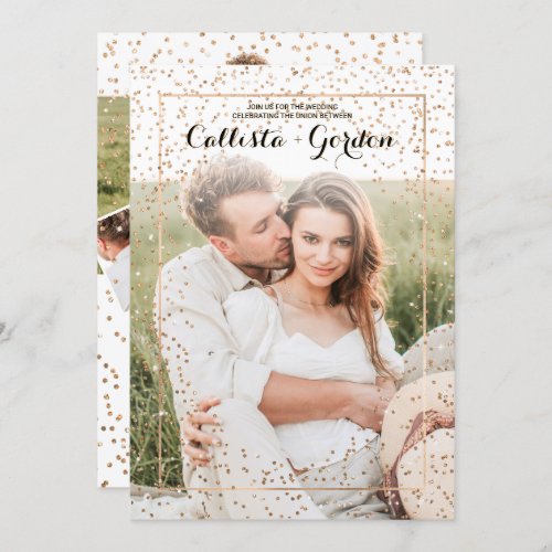 Gold Glitter Confetti Border Photo Collage Wedding Invitation