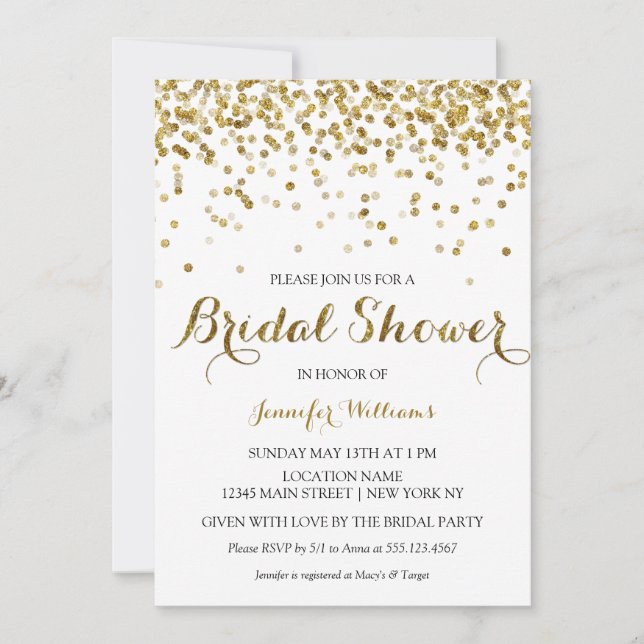 Gold Glitter Confetti Bridal Shower Invitation (Front)