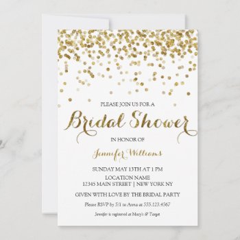 Gold Glitter Confetti Bridal Shower Invitation by weddingsnwhimsy at Zazzle