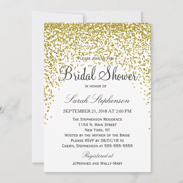 Gold Glitter Confetti Bridal Shower Invitations (Front)