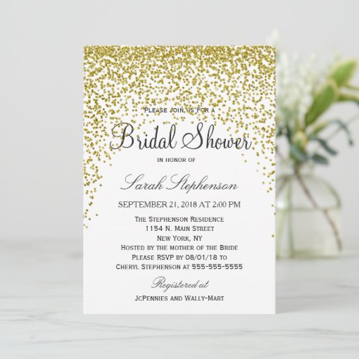 Gold Glitter Confetti Bridal Shower Invitations | Zazzle