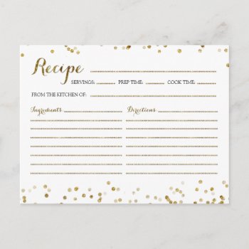 Gold Glitter Confetti Bridal Shower Recipe Card by weddingsnwhimsy at Zazzle