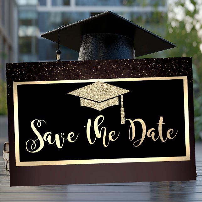 Gold Glitter Confetti Brown Grad Save The Date (Creator Uploaded)