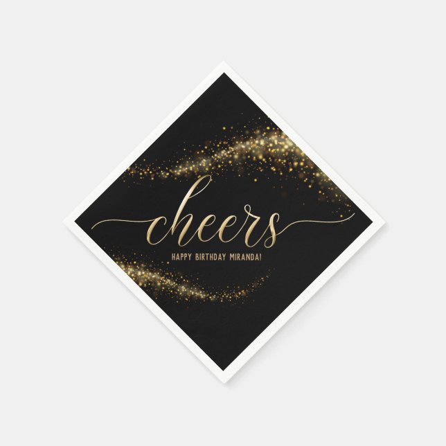 Gold Glitter Confetti Cheers Birthday Napkins (Corner)
