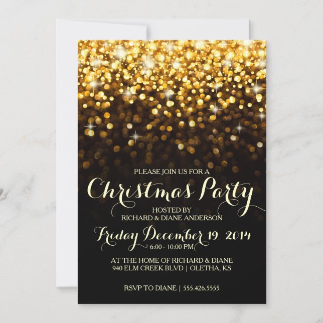 Gold Glitter Confetti Christmas Party Invitation (Front)