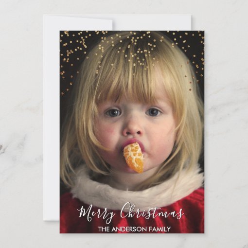 Gold Glitter Confetti Christmas Photo Holiday Card Zazzle