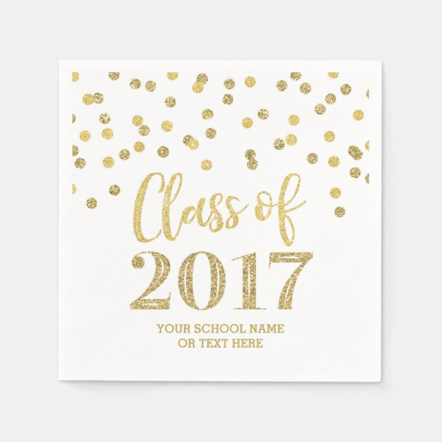 Gold Glitter Confetti Class of 2017 Graduation Napkins (Front)
