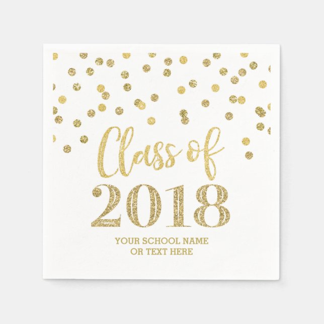 Gold Glitter Confetti Class of 2018 Graduation Paper Napkins (Front)