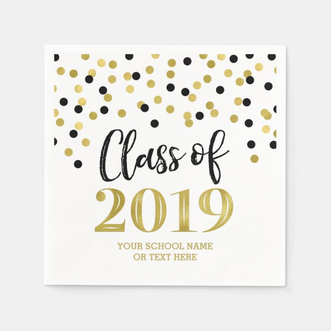 Gold Glitter Confetti Class of 2019 Graduation Napkins (Front)