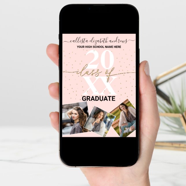 Gold Glitter Confetti Class of Graduation Photo An Announcement (Front Digital)