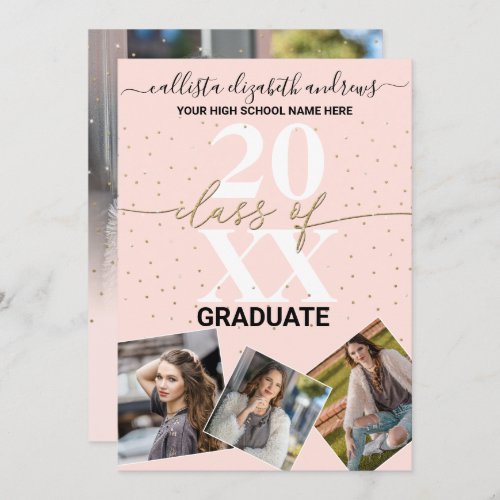 Gold Glitter Confetti Class of Graduation Photo An Announcement