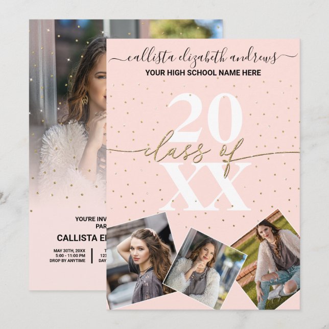 Gold Glitter Confetti Class of Graduation Photo Invitation (Front/Back)