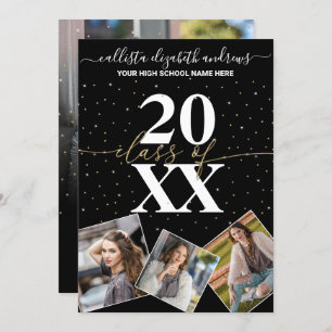Gold Glitter Confetti Class of Graduation Photo Invitation