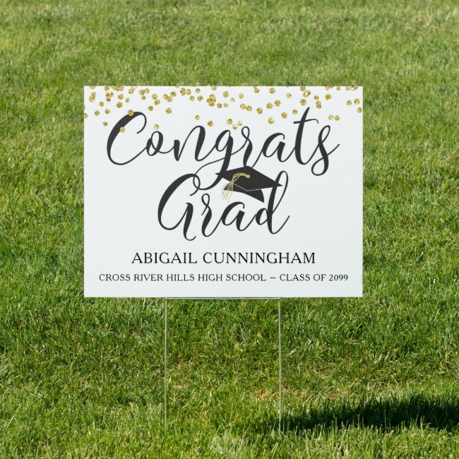 Gold Glitter Confetti CONGRATS GRAD Graduation Sign