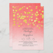 gold glitter confetti coral pink bridal shower invitation (Front/Back)