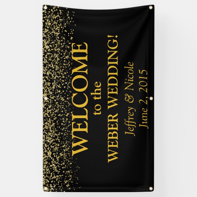 Gold Glitter Confetti Custom Wedding Banner