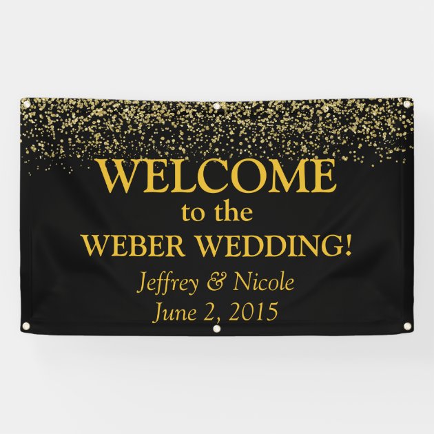 Gold Glitter Confetti Custom Wedding Banner