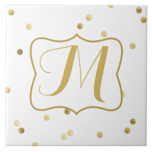 Gold Glitter Confetti Dot Monogram Display Tile